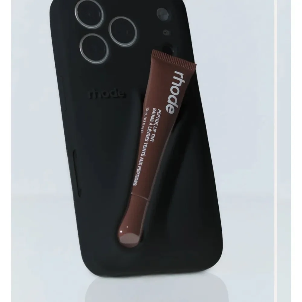 RHODE Black Phone Case with Brown Lip Tint